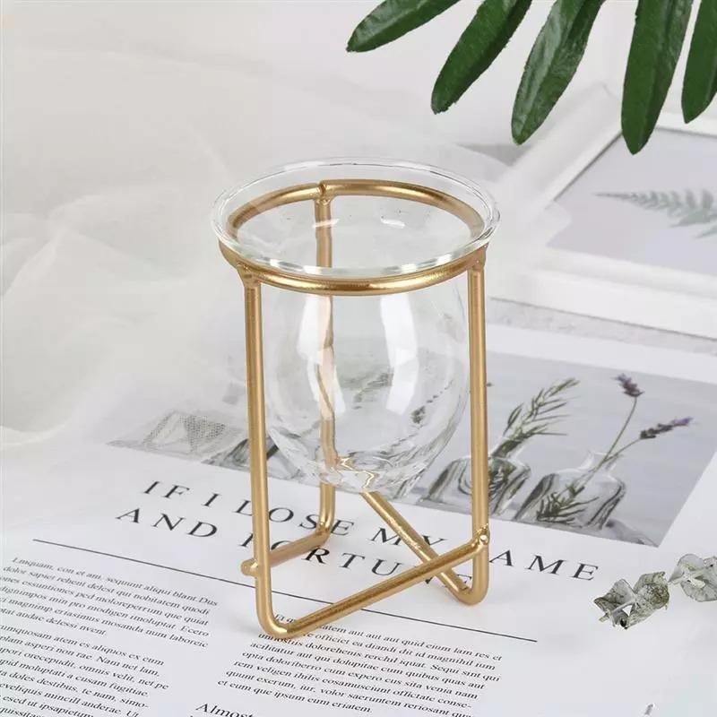 Glass Plant Vase with Metal Stand