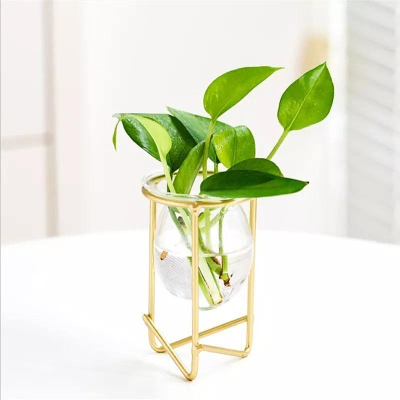 Glass Plant Vase with Metal Stand