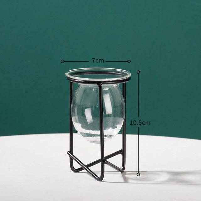 Glass Plant Vase with Metal Stand