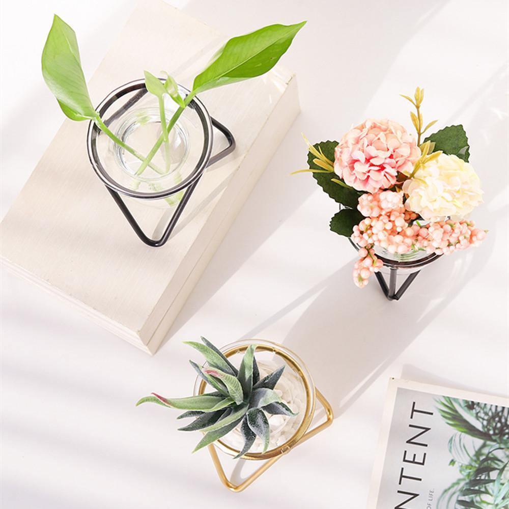 Glass Plant Vase with Metal Stand